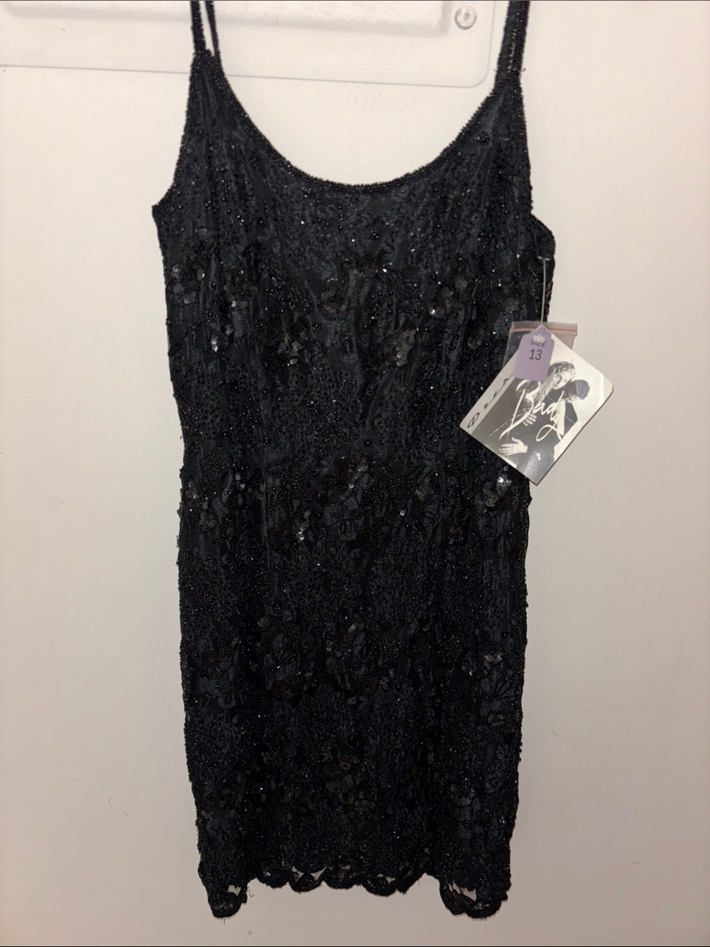 BADGE Black Floral Beaded Lace Slip Dress Vintage 13 M/L NWT